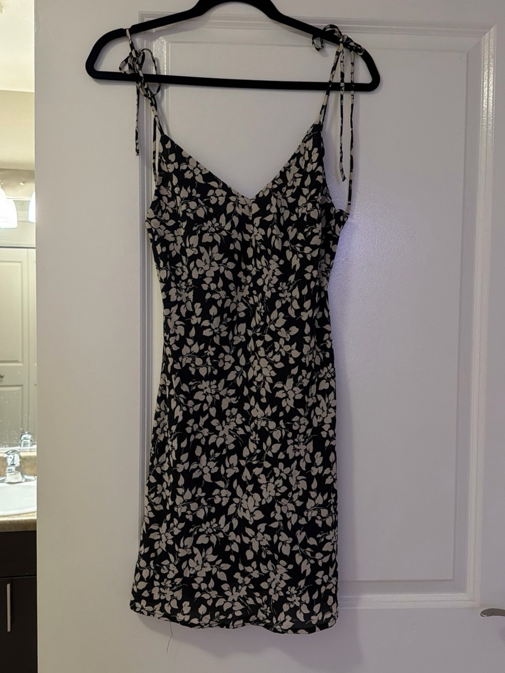 Mahina Black and Cream Floral Tie-Shoulder Slip Dress